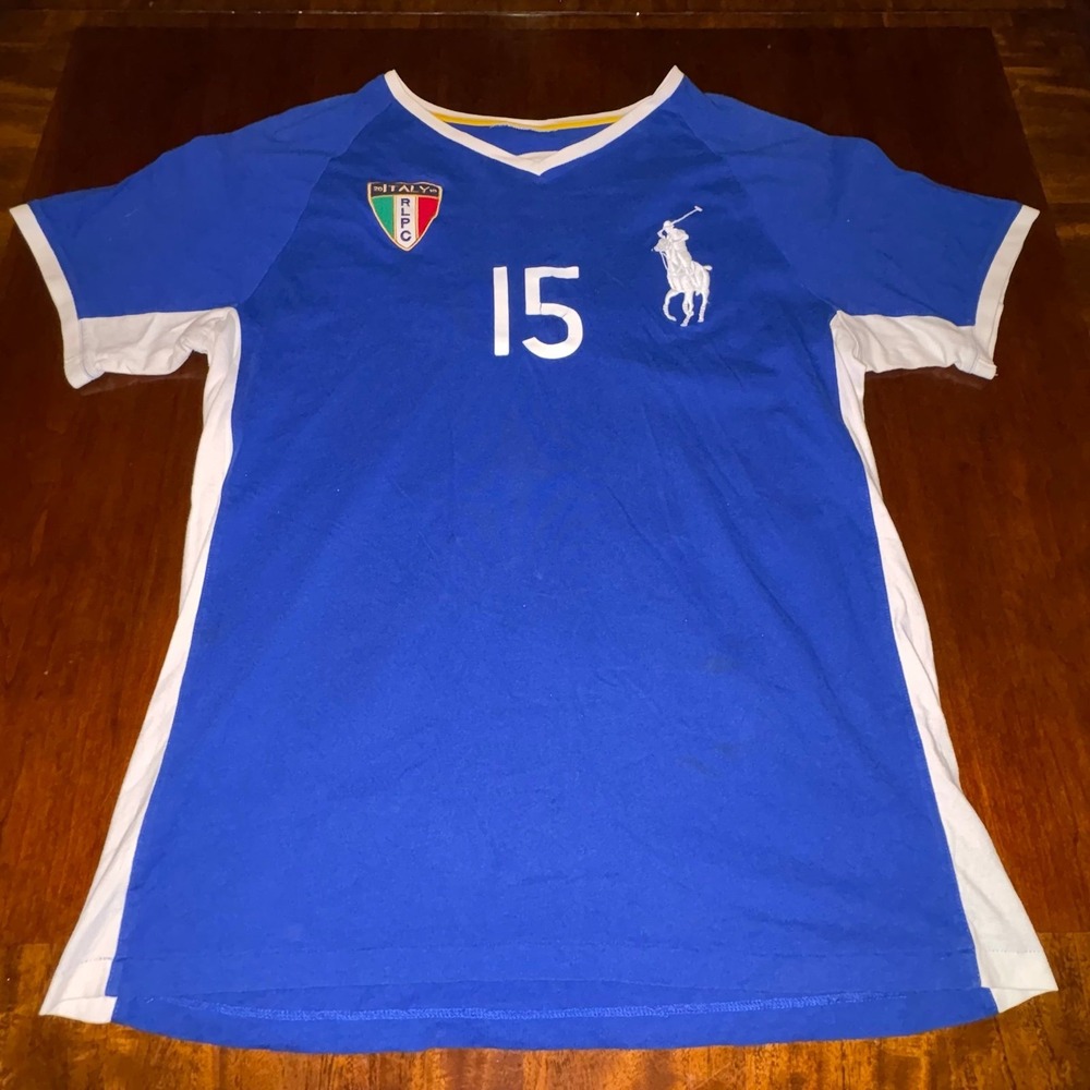 Polo Ralph Lauren Italy RLPC Soccer Jersey Blue 15 Big Pony Tee